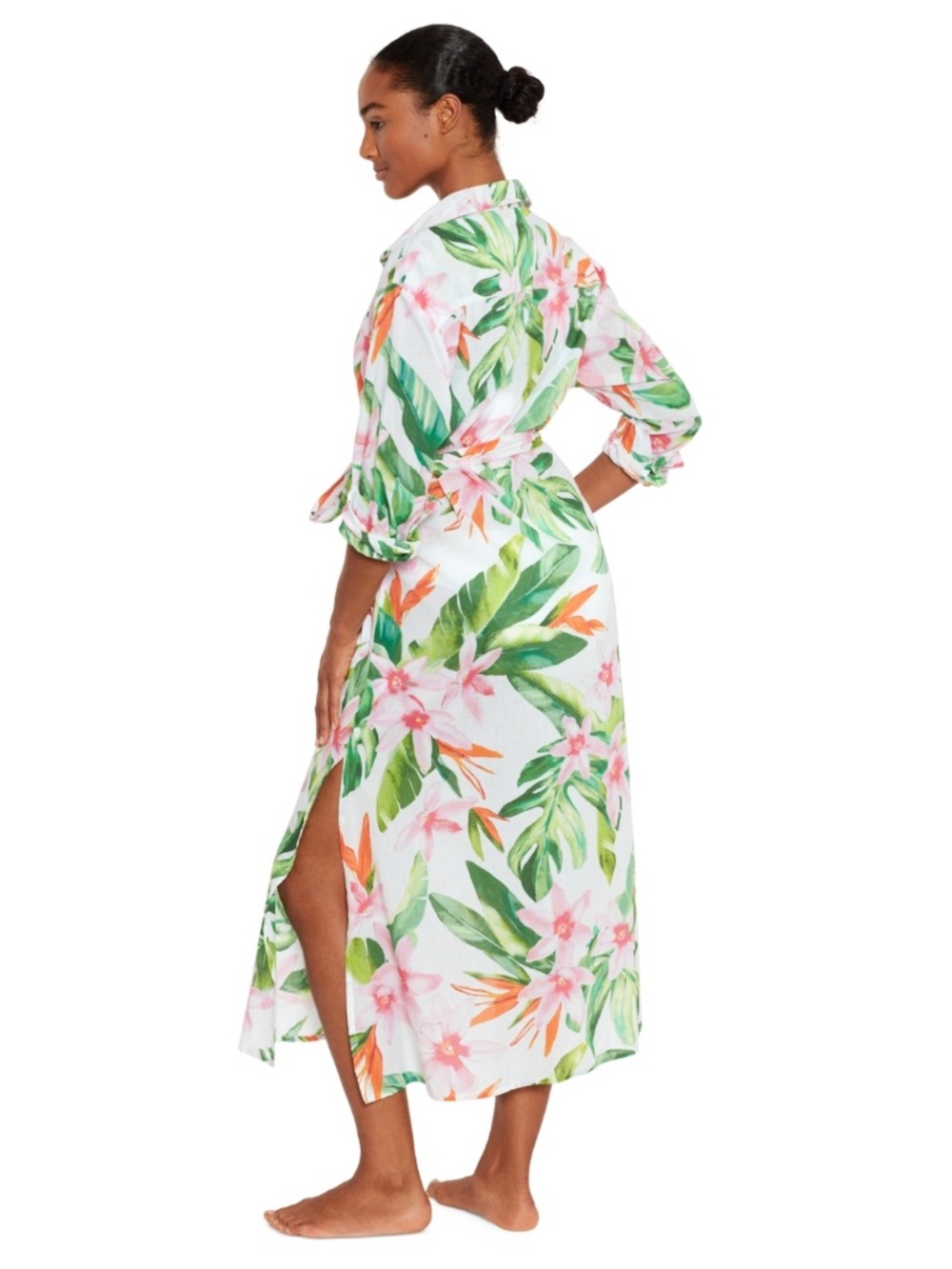 LAUREN Ralph Lauren Watercolor Tropical Floral MIDI Shirt Dress (Multicolor) Wom - Picture 2 of 3